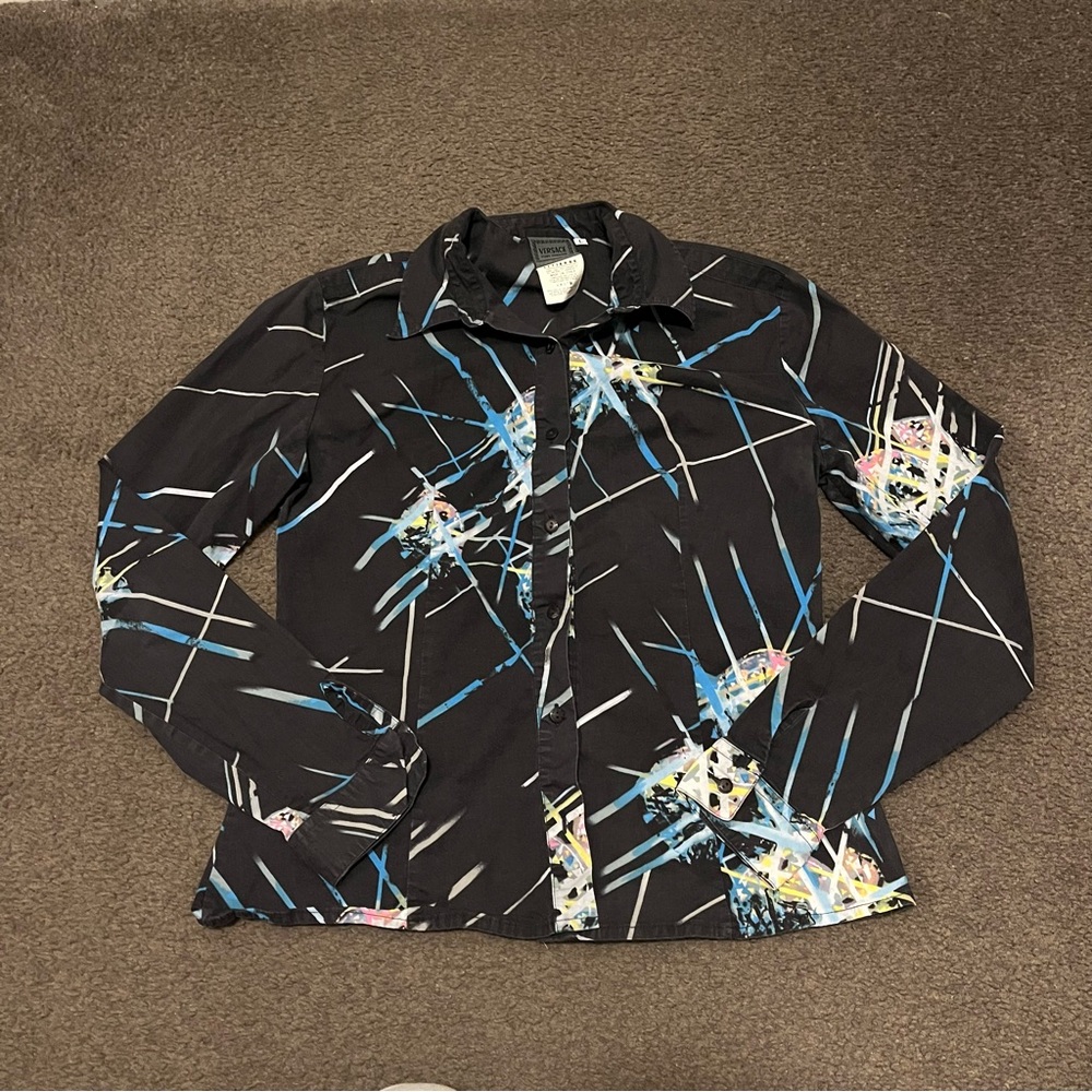 Vintage Y2K Versace Jeans Disco Ball Button Up Shirt - Picture 2 of 8